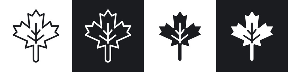 Maple Leaf vector icon set in black and white filled and solid style