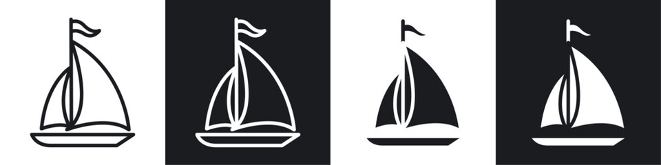 Sailboat vector icon set in black and white filled and solid style