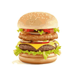vector image of hamburger with big jumbo meat filling