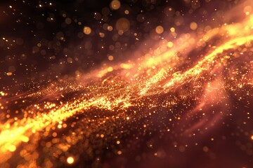 Obraz premium Abstract golden particles against a dark background, showcasing vibrant artistic expression and dynamic design in a detailed, illuminated composition.