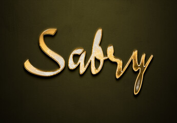 Old gold text effect of Arabic name Sabry with 3D glossy style Mockup.