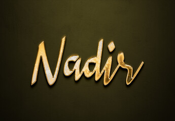 Old gold text effect of Arabic name Nadir with 3D glossy style Mockup.
