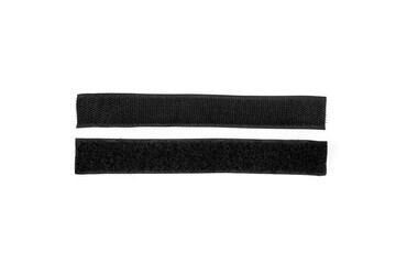 Fastener Velcro tape isolated on white, flat lay close up