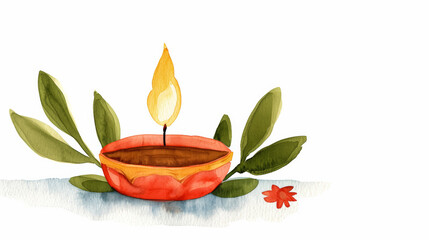 Ink watercolor illustration showcasing luminous ruby and golden hues capturing Diwali festivity banner design watercolour background 