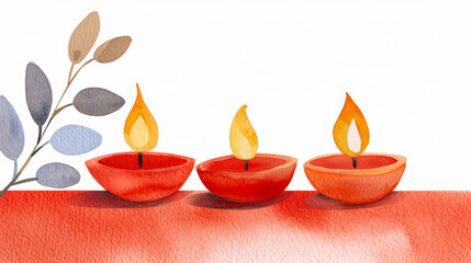 Ink watercolor illustration showcasing luminous ruby and golden hues capturing Diwali festivity banner design watercolour background 