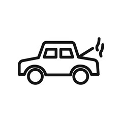 Broken car with open hood icon linear vector graphics sign