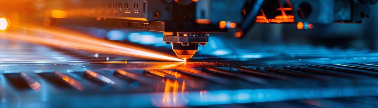 Precision in Action, Automated Fiber Laser Cutting Machine on Industrial Production Line.