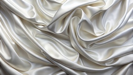 Obraz premium Luxurious and smooth white satin fabric drapes elegantly, with subtle sheen and soft folds, creating a serene and peaceful atmosphere.