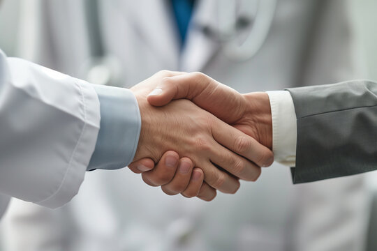 handshake doctor hand stethoscope business patient professional cooperative clinic gesture background