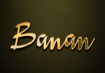 Old gold text effect of Arabic name Banan with 3D glossy style Mockup.