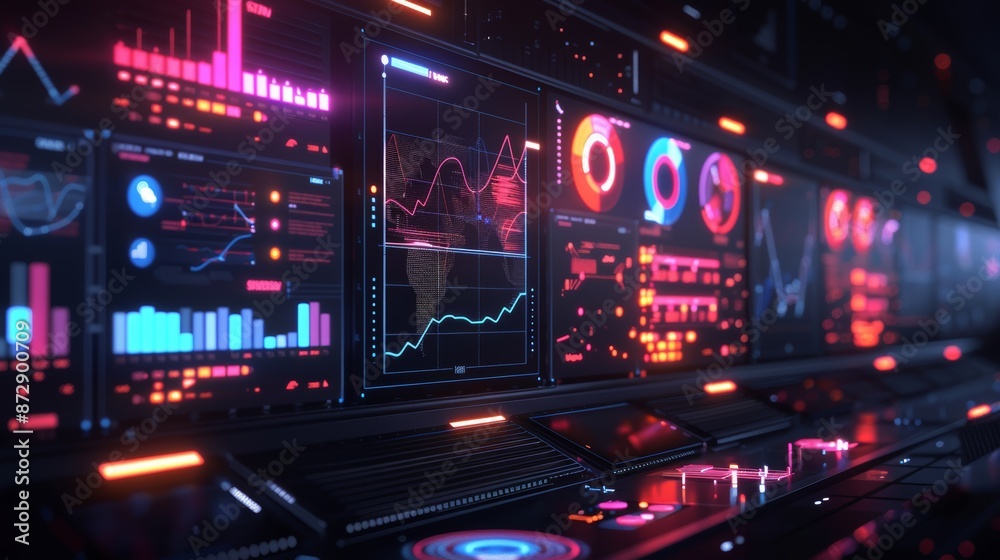 Aufkleber AI algorithm concept with data visualization and futuristic graphics in a dark theme