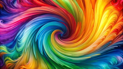 Obraz premium Vibrant rainbow hues swirl together in abstract expressionist brush strokes, creating a mesmerizing textured artwork on a white canvas background.