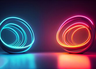 Naklejka premium 3d render, abstract neon background with colorful glowing curvy lines. Minimalist futuristic wallpaper, high quality image