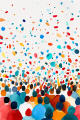 Watercolor illustration of a jubilant Oktoberfest parade with marching band and colorful confetti bright simple watercolour background 