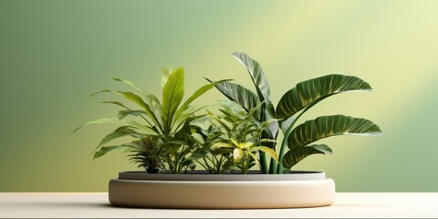 Obraz premium Tropical Plants on a Minimalist Tabletop