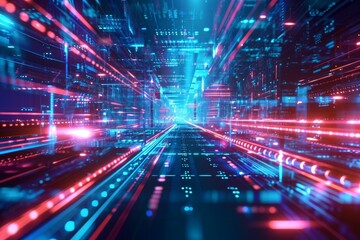 Future technology line background and light effect, A high-tech tunnel illuminated by glowing lights, creating a futuristic atmosphere, AI generated