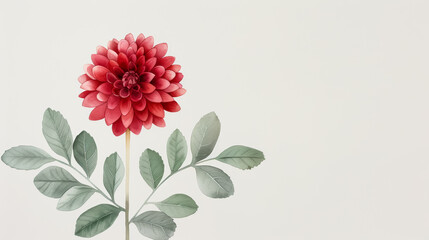 Watercolor illustration of a maroon dahlia paired with muted silver foliage epitomizing funeral solemnity watercolour background 