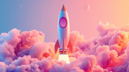 Fototapeta premium Rocket Launch into the Clouds