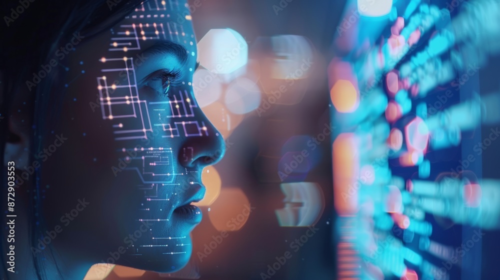 Poster Developer coding AI and big data solutions for e-commerce