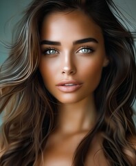 A beautiful woman with long hair and brown eyes.