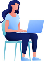 Woman Using Laptop Computer Cartoon Illustration
