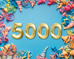 5000 followers card. Template for social networks, blogs. Festive Background Social media celebration banner. 5k online community fans. 5 five thousand subscriber