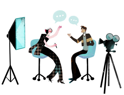 Man and woman speaking during an interview