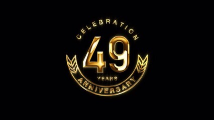49th Golden Anniversary Celebration. Happy 49 Years Anniversary Animation in Gold Color on the Transparent Background, Alpha Channel. Great for greetings, celebrations, events, and gifts.