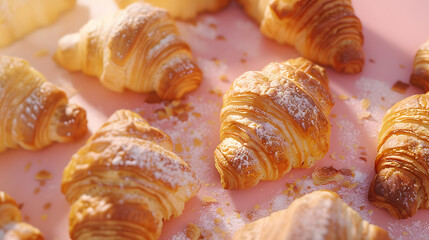 Lots of delicious croissants. Selective focus.
