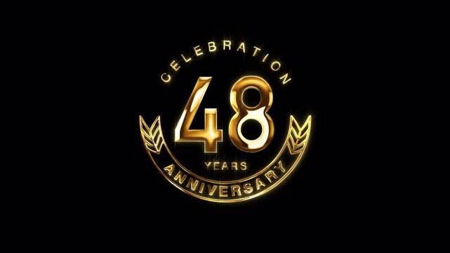 48th Golden Anniversary Celebration. Happy 48 Years Anniversary Animation in Gold Color on the Transparent Background, Alpha Channel. Great for greetings, celebrations, events, and gifts.