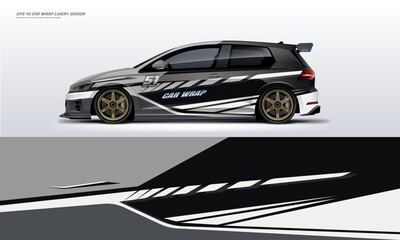 Obraz premium sports racing car Hatchback wrap design GTI black grey racing. Abstract racing graphics black grey with backround. Editable vector template