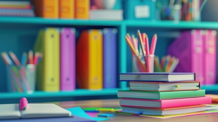 Colorful Books and Pencils on Desk