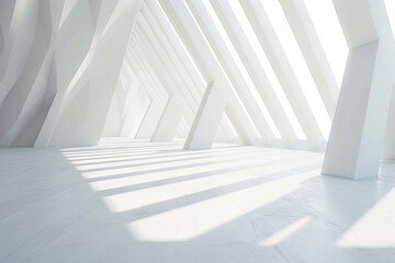 Obraz premium White room filled with light and shadow, featuring geometric beams and columns.
