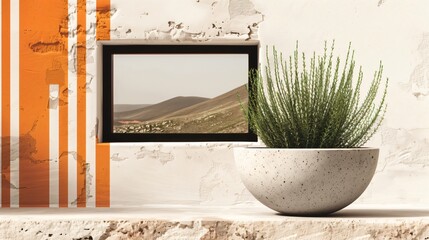 Vibrant green plant thrives in a modern concrete pot, adding nature to stylish interior design