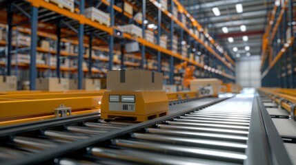 Obraz premium Automated logistics center with advanced robotized order picking system for efficient warehouse management and streamlined distribution process in modern business supply chain operations
