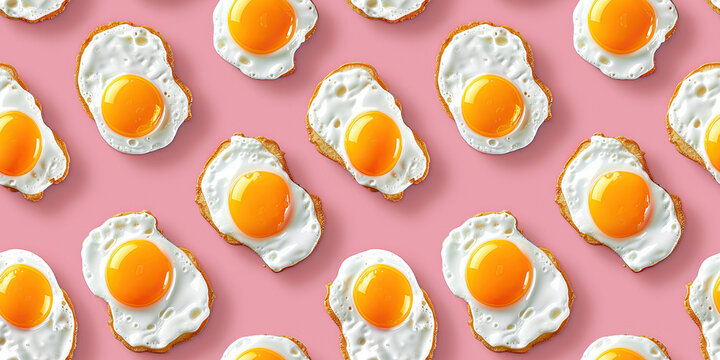 Fototapeta Fried eggs seamless pattern, cartoon illustration, bright background. sunny yellow yolks