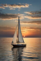 Floating in the ocean on a boat with beautiful sunset
