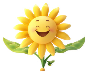 PNG 3D cute cartoon sunflower petal plant white background.