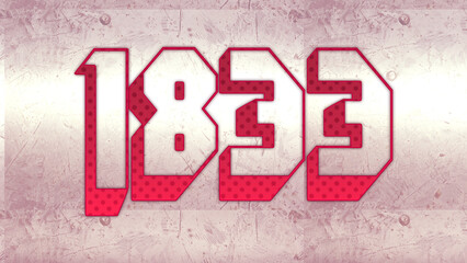 Cute 3d bold outline pink number design of 1833 on white background.