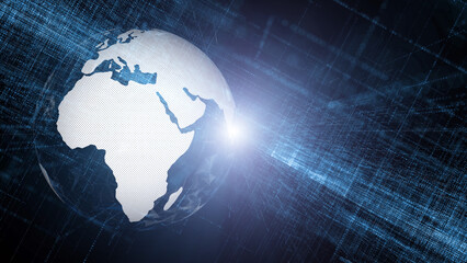 Concept shiny digital city abstract cyberspace road network with 3d earth planet illustration background.	
