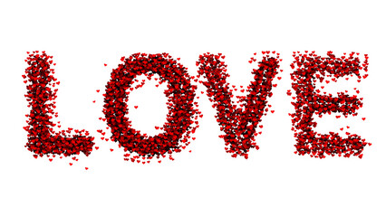 Love word with hearts isolated on white illustration background. Concept valentines day decoration.	
