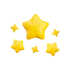 Vector 3d gold sparkling star composition isolated on white background. Cute realistic cartoon 3d starry concept, yellow shiny stars render for magic decoration, web, game, app, design, nursery.