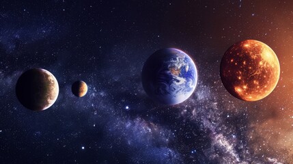 Planets Mercury, Venus, Earth, and Mars align in a stunning celestial parade, captured from the vast expanse of space.