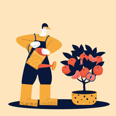 In a garden, a gardener creatively nurtures