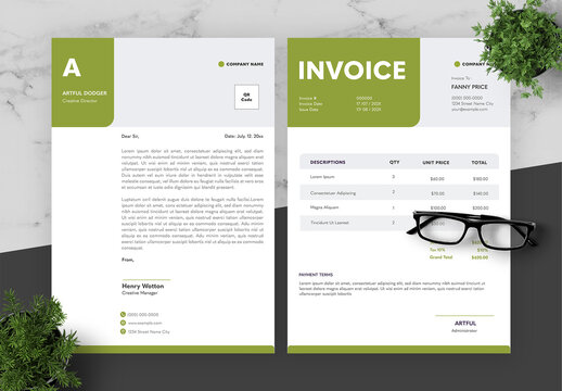Green Company Invoice and Letterhead