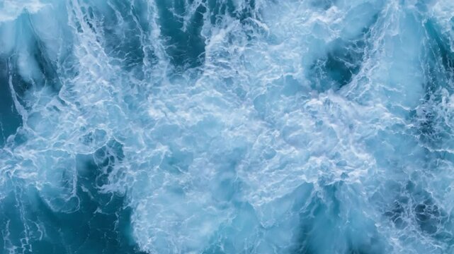 Aerial top down view of oceanic tidal waves rolling and creating foam patterns, Above Natural Water Swirl Wind Day