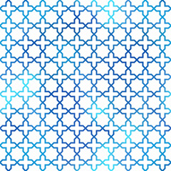 Oriental style seamless pattern. Vector foil gradient blue ornament on white background. Islamic traditional texture for backgrounds, wallpapers, textile patterns, decoration