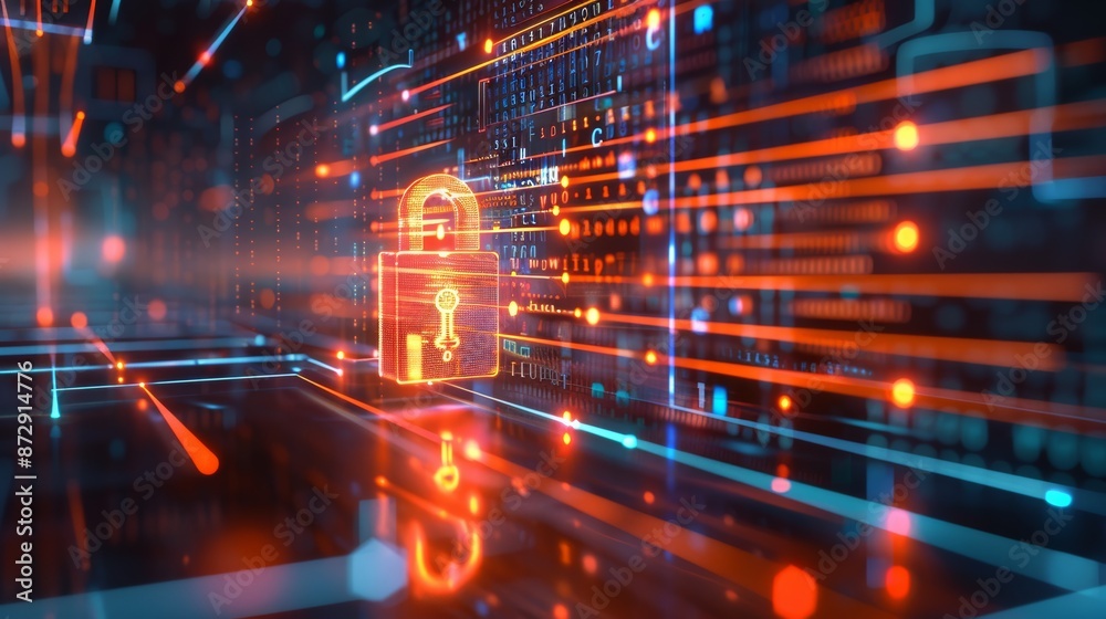 Aufkleber Firewall concept with digital padlock and data streams