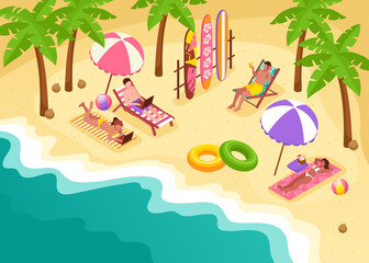 Isometric summer beach composition background
