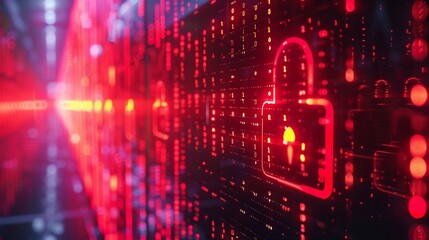 Obraz premium Firewall concept with digital padlock and data streams